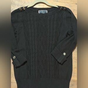 Karen Scott Black Cable Knit Crewneck Sweater Size Small
